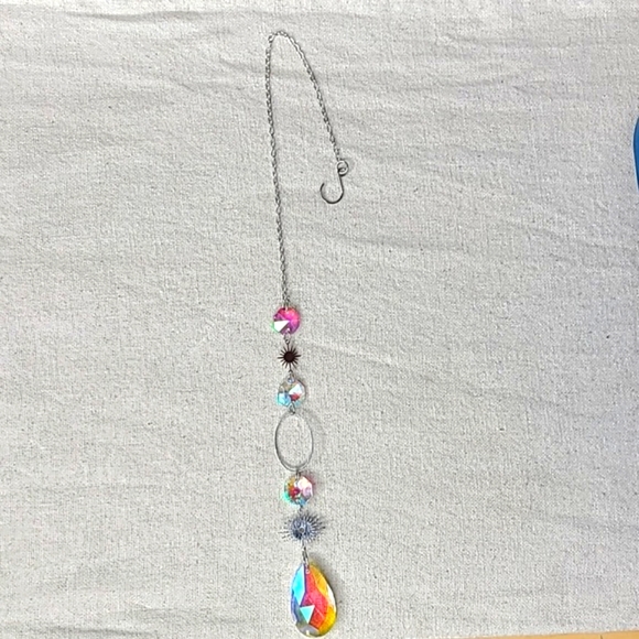 Suncatcher Silver Tone Rainbow Crystal Sun Indoor Outdoor Summer Decor Gift Boho - Picture 3 of 3